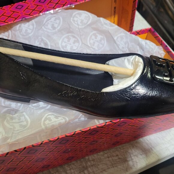 NEW TORY BURCH Georgia Athene Ballet Flats Perfect Black Leather Women's Size 7 - Picture 3 of 4